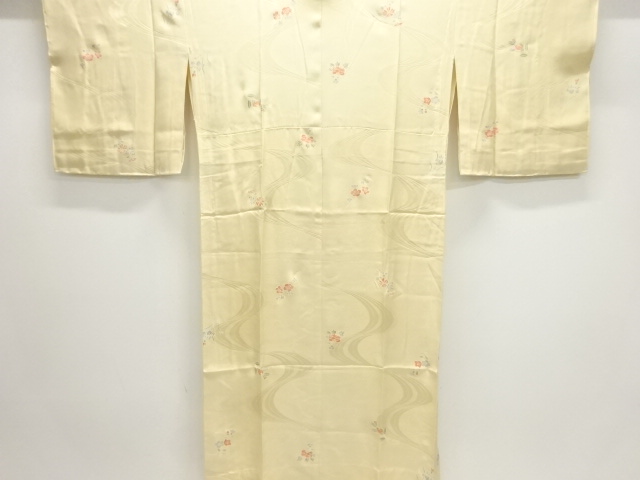 未使用品　草花模様単衣長襦袢（刺繍衿付）